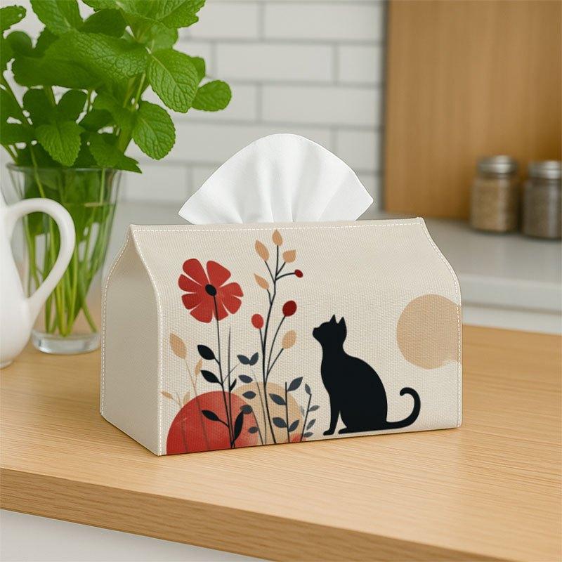 2D Flat 1pc Retro Artistic Cat Silhouette Tissue Box with Storage Organizer for Home, Kitchen, Car, Spill-Resistant And Easy to Clean Design, Suitable