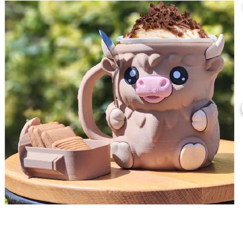 3D Printed Ice Cream Pint Holder Cute Cartoon Animal Water Mug Creative Cow Pattern Ice Cream Containers Kitchen Tools