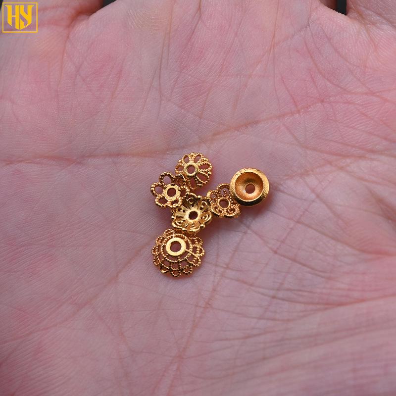Copper-Plated Sand Gold DIY Flying Saucer Beads with Auspicious Cloud and Hammer Texture Spacer Pieces