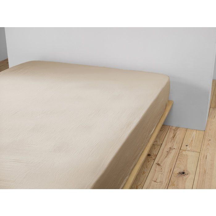 Drap housse gaze de coton 160 x 200 cm Gaia ficelle