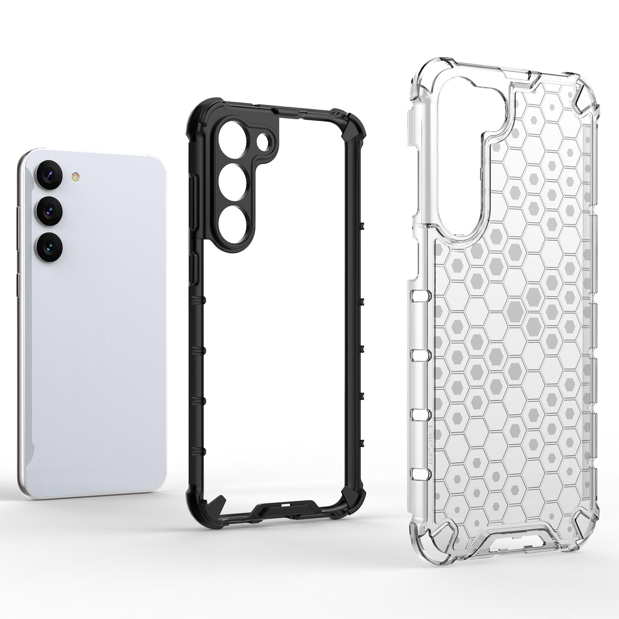 

Slim Phone Case for Samsung Galaxy S23+ Honeycomb Textured Anti-Fall Phone Cover TPU+PC Protective Case Grey