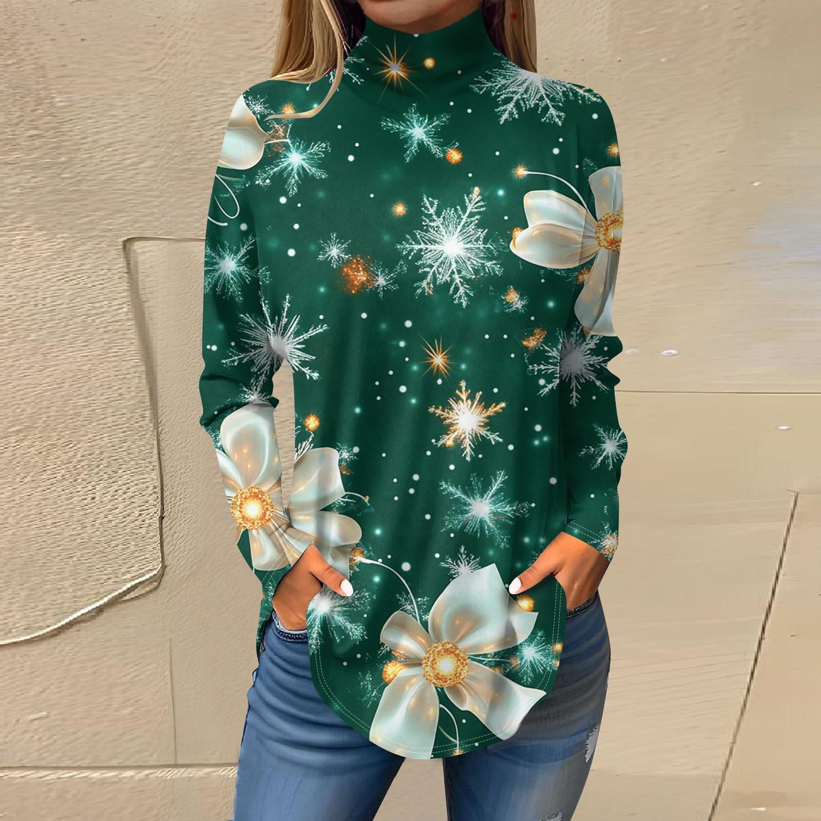 

Футболки для женщин, осенние повседневные рубашки с длинными рукавами, толстовка с винтажным принтом, топ с высоким воротом, пуловер L