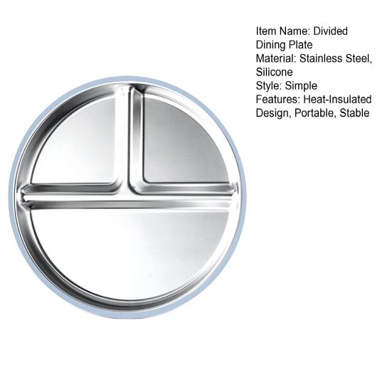 Divided Dining Plate with Suction Cups Stainless Steel Baby Plates Toddler Meal Tray Non-Slip Silicone Cover Heat-Insulated Feeding Tray