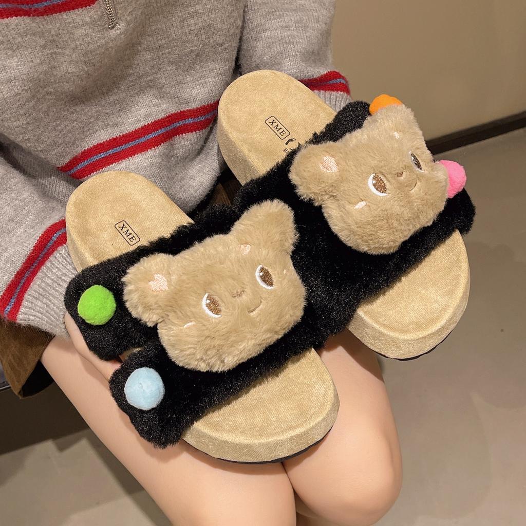 Cute Cartoon Bear Bag Head Slippers 2025 Summer and Autumn New Wear Versatile Stepping On Shit Feeling Thick Bottom Two Wear Cotton Slippers