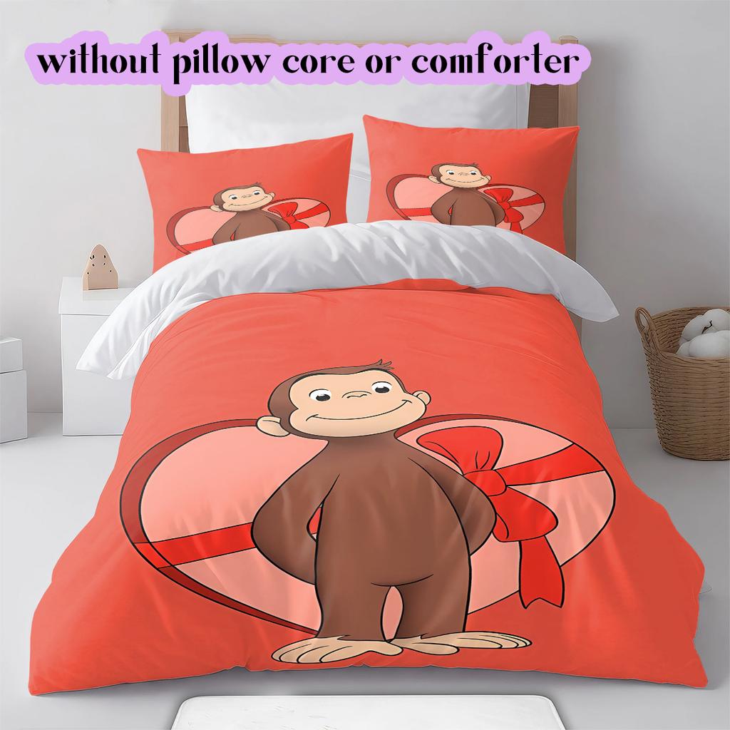 Curious GeorgePattern Bedding Quilt Set Quilt Cover Pillowcase Home Decoration Birthday Gift (1 * duvet cover + 2 * pillowcase, without core)
