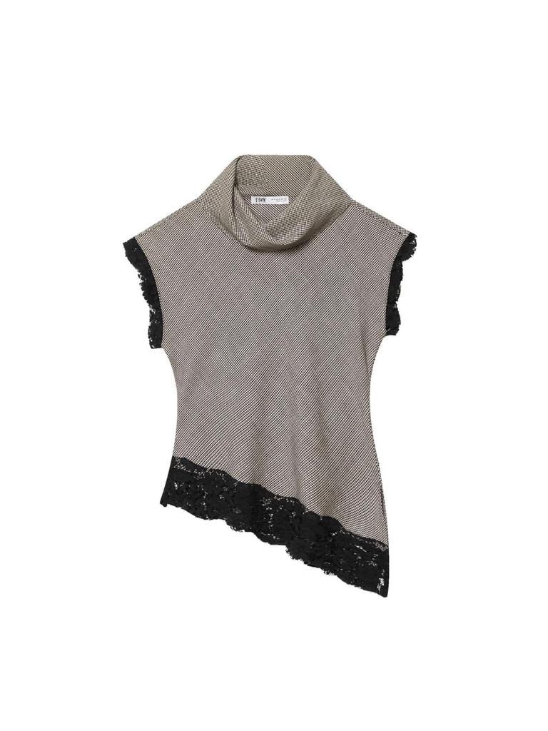 Γυναικείο Πουλόβερ Τοπ Ευρωπαϊκού Στυλ με Πέτο, Αμάνικο, με Δαντέλα και Σχέδιο Houndstooth