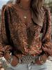 Nouvelle chemise à col en V imprimée motif western vintage pour femme, adaptée aux vacances d'été et aux réunions en plein air