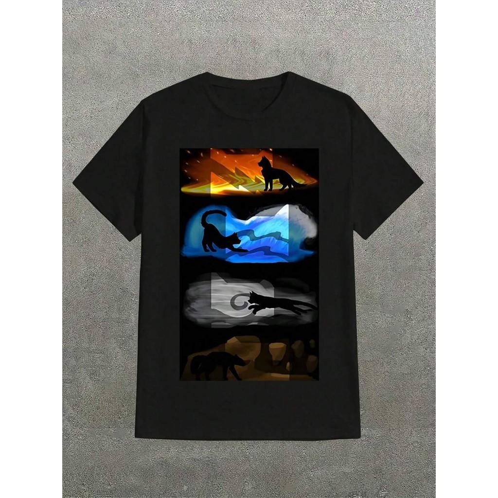 Warrior Cat Four Elements Four Tribes Casual Letter Print Shirt S разноцветный