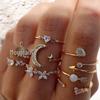 10-Piece Star and Moon, Heart, and Leaf Knuckle Ring Set - Creative Retro Women's Rings