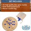 We Games Solid Wooden Solitaire with Blue Glass Marbles