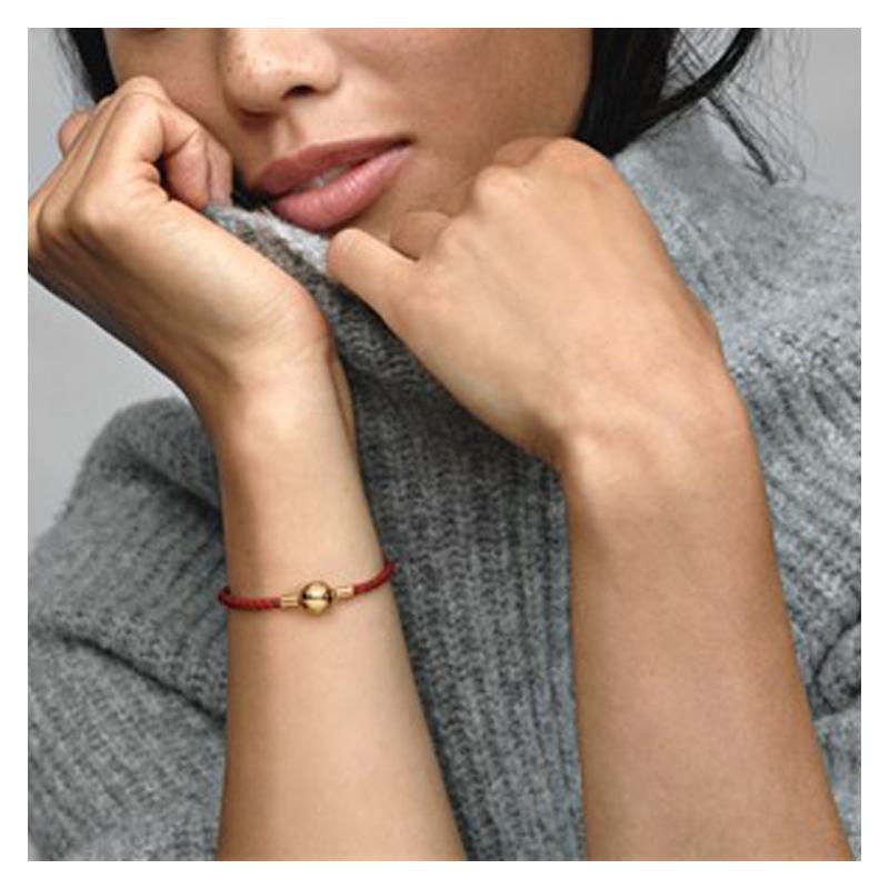Pandora Jewelry Moments animal year red rope braided bracelet, same style for men and women, couple model, red Red 20.5 mirror jewelry box