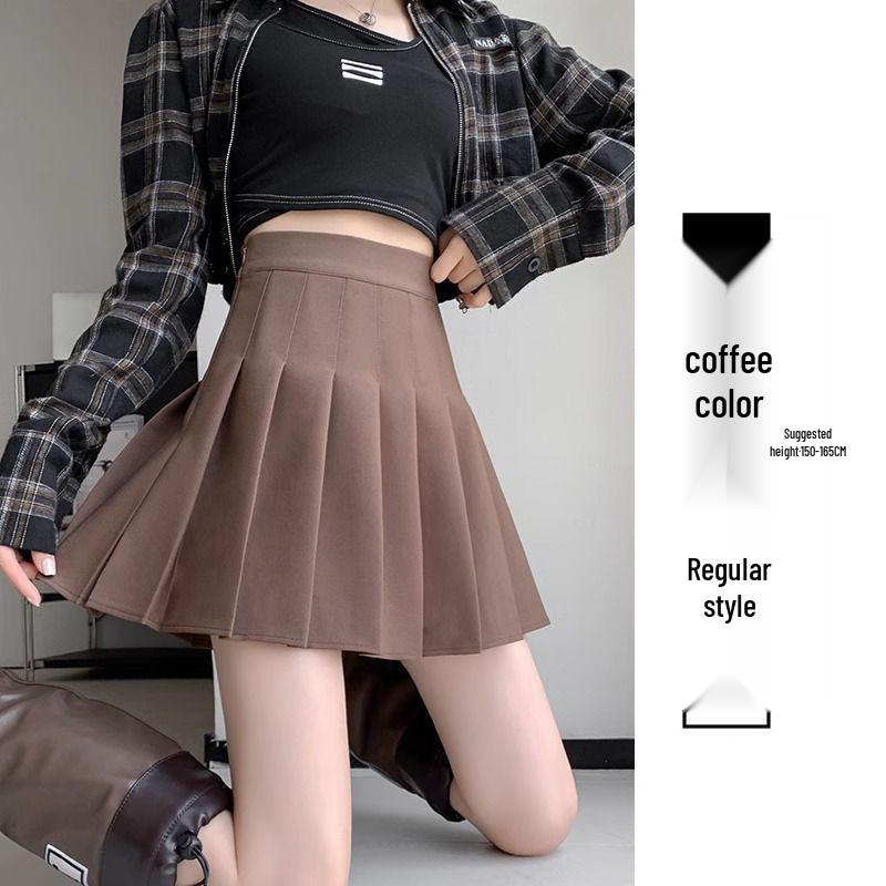 New 2024 Women's High Waist Black Pleated A-line Skirt - Short, Slimming, Summer to Autumn Style