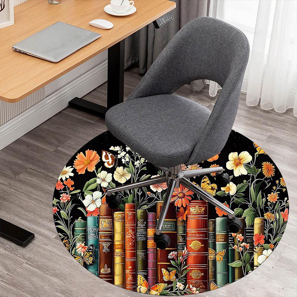 1pc Butterfly Library Pattern Office Round Rugs, Under Chair Round Rugs for Living Room, Bedroom, Bathroom Decoration Carpet 091853