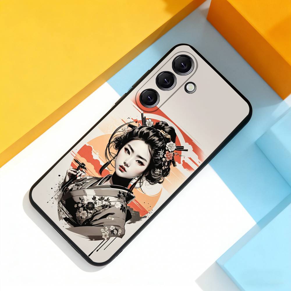 Samurai Krieger Geisha Coole Handyhülle Für Samsung Galaxy A 73,72,51,53,52,71,22,5G,Note,J7,8,9 Weiche Präzise Lochung Schwarze Hülle