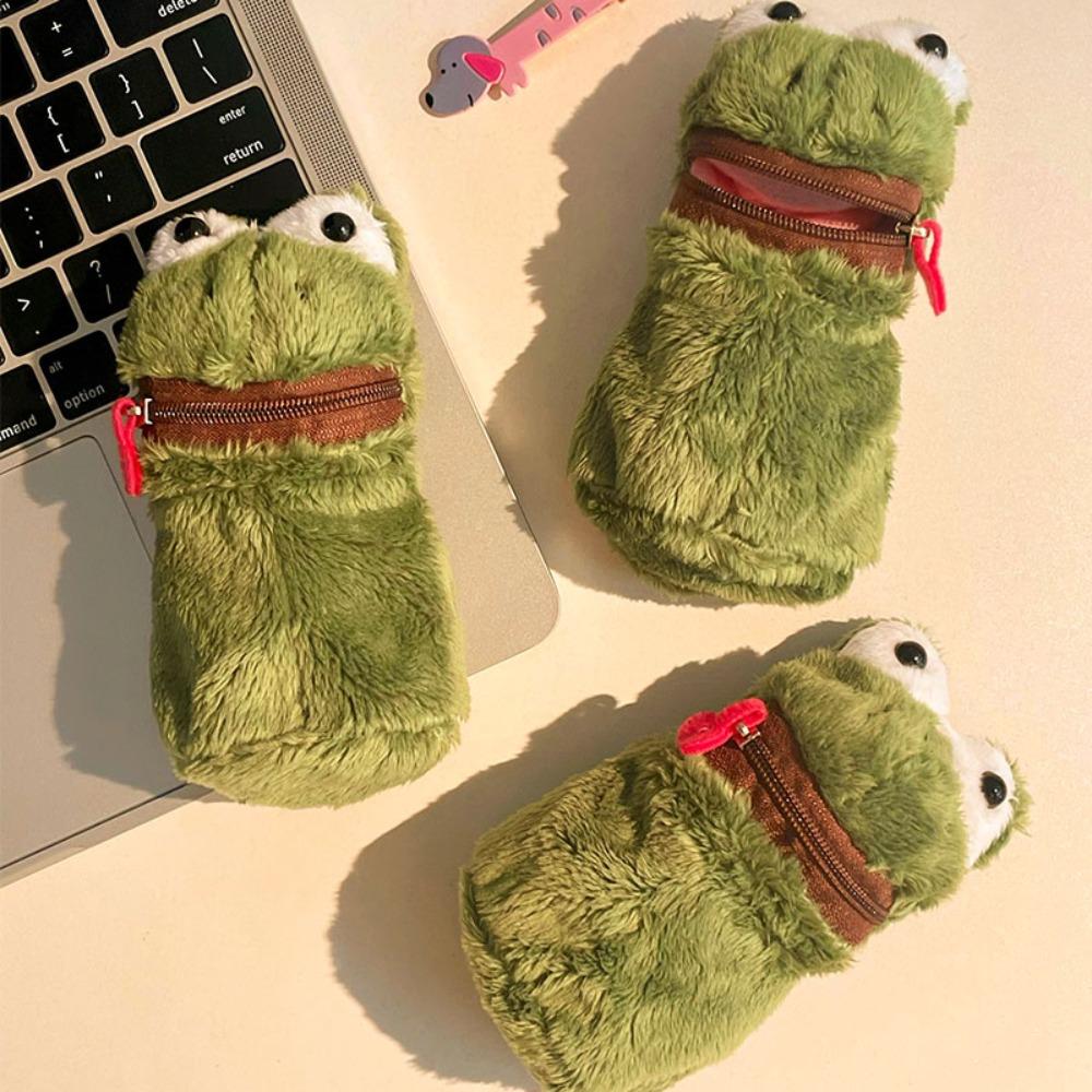 Furry Frog Plush Money Bag Funny Frog Earphone Bag Open Mouth Frog Coin Purse Wallet  Gifts