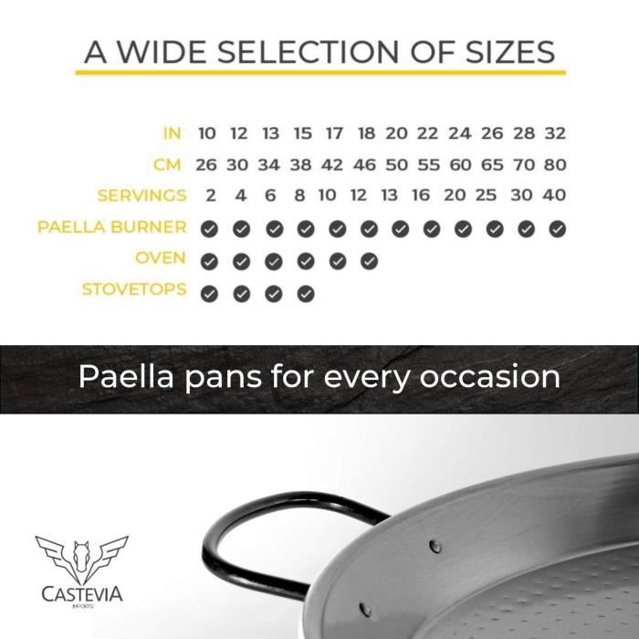 Plat à paëlla en acier poli - VAELLO - La Valenciana - D: 46 cm - Convient pour 12 personnes