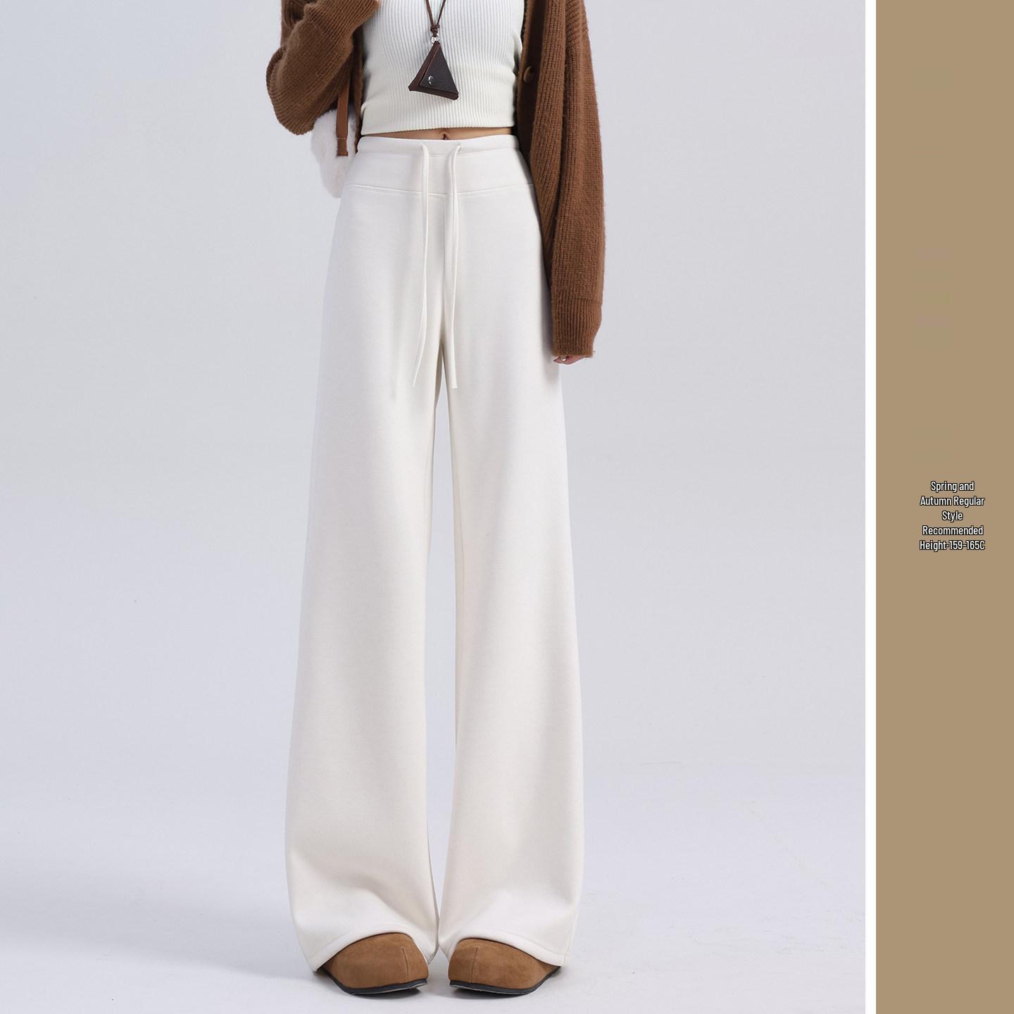 

Women s Winter Fleece-Lined Sports Sweatpants: Thick Glutinous Rice Fabric, Narrow Straight Leg, Acetate Wool, White Wide-Leg Design. Medium