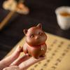 Charming Lucky Cat Purple Clay Tea Pet for Home or Office Decor