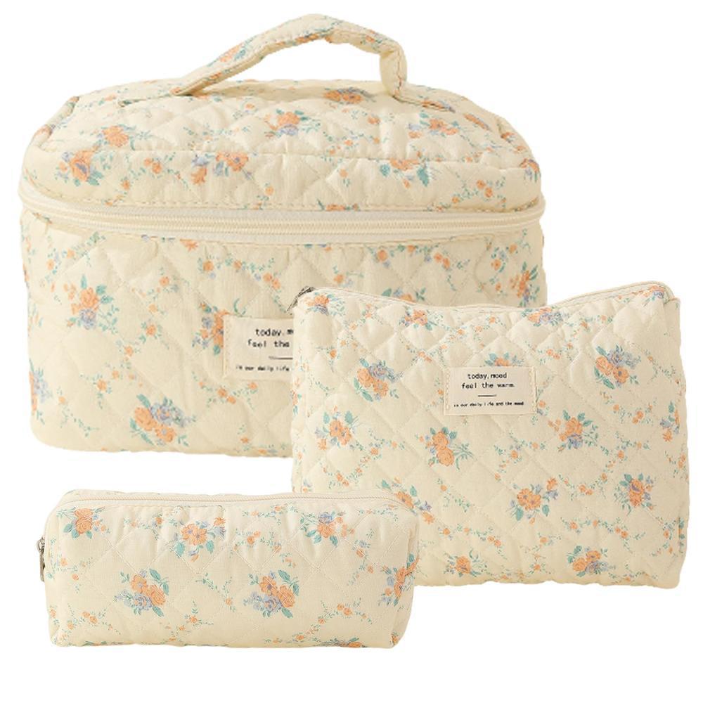 Three-Piece Floral Large-Capacity Makeup and Travel Bag Set