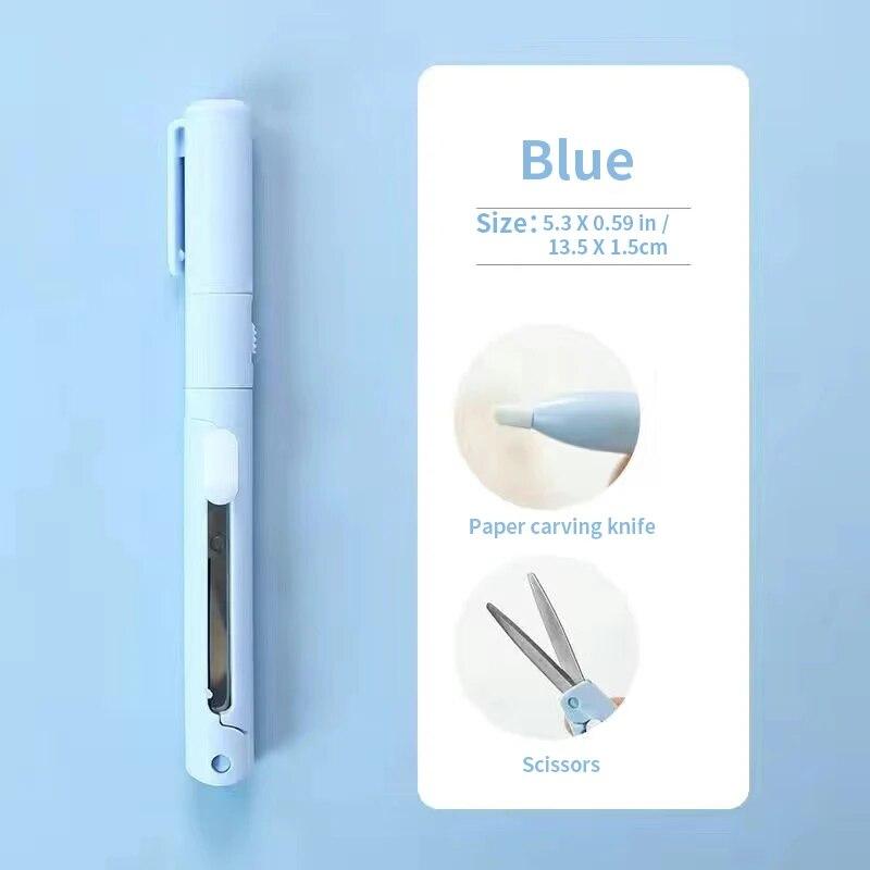 1pc Mini Portable Scissors Paper Cutter Knife 2 In 1 Multifunctional Pocket Pen Shape Scrapbooking Carving Cutting Art Tools