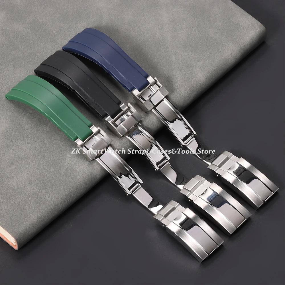 Rubber Watch Strap 20mm for Rolex Water Ghost Series Wrist Band Waterproof Silicone Watch Band Fold Buckle Men Sport Bracelet