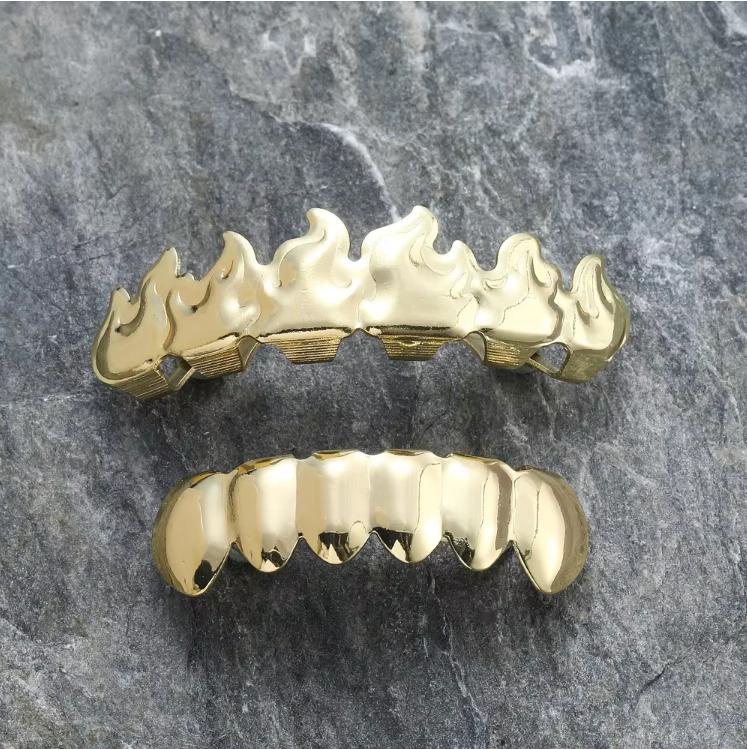 G004 Fire Grillz Brass Flame Gold Tungsten Braces for Hot Sale HIPHOP Hip Hop Jewelry Personalized New Version
