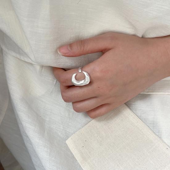 Simple Silver Band Ring Adjustable Open Ring Minimalist Handmade Wide Band Ring Couple Jewelry for Men Women