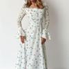 Damen Elegantes Blumiges Raffiniertes Feenhaftes Fließendes Langes Kleid Mit Taille Und Glockenärmeln Kleider Für Mädchen