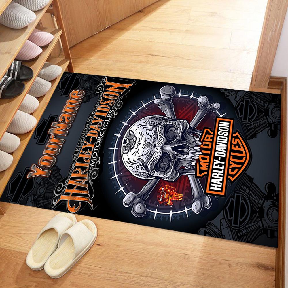 Harley-davidson Motorcycles Customizable Name Floor Mat Suitable for Outdoor Hallway Entryway Kitchen Antislip Carpet Decorate Offices