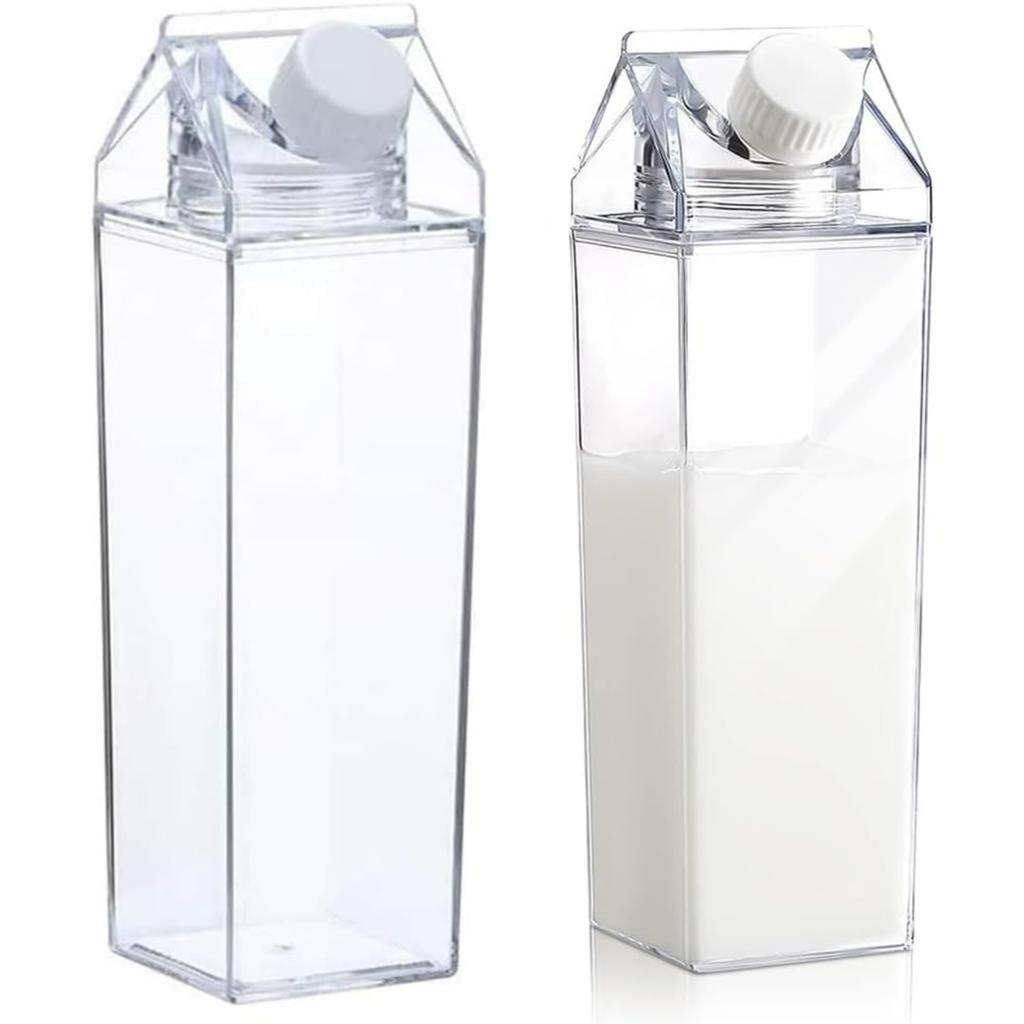 Milk Carton Water Bottles 17oz/500ml Leak Proof Plastic Water Bottle Reusable BPA Free Sports Water Bottle Carton Shaped Juice Milk Bottle for Gym