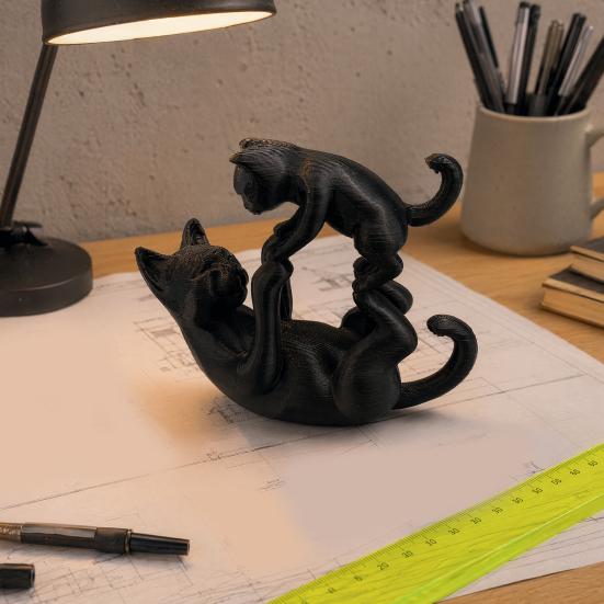 3D Printed Cat Figurine Black Figurine, Modern Kitten Statue, Animal Shape Office Desk Figure Decoration for Home Office, Gift Lovers