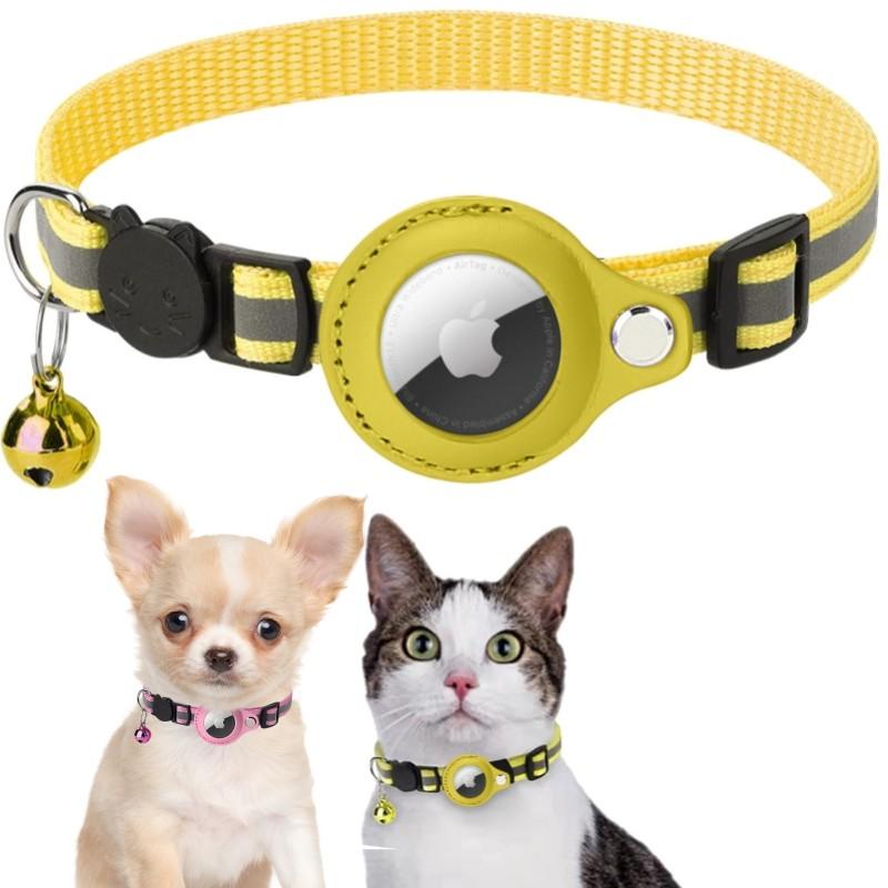 

Светоотражающий ошейник для отслеживания домашних животных для кошек и собак, нейлоновый кулон-колокольчик, ремешок для держателя Airtag, ошейник для защиты от потери щенков, товары для животных