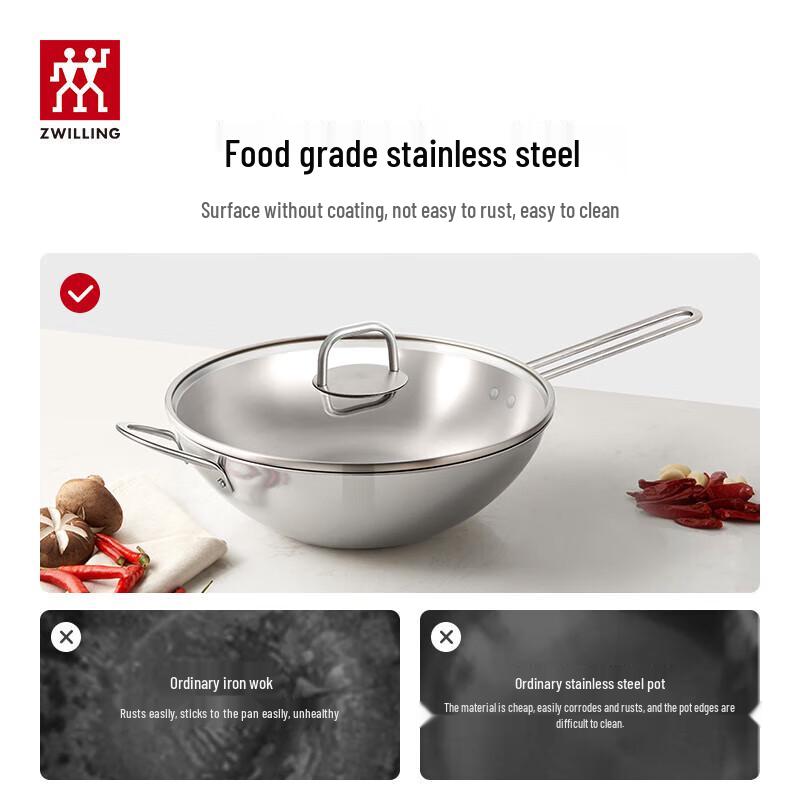 ZWILLING Nova Plus 32cm Stainless Steel Uncoated Stir-Fry Wok