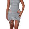 Women's Summer Halter Short Sleeve Sexy Hollow Drawstring Dress