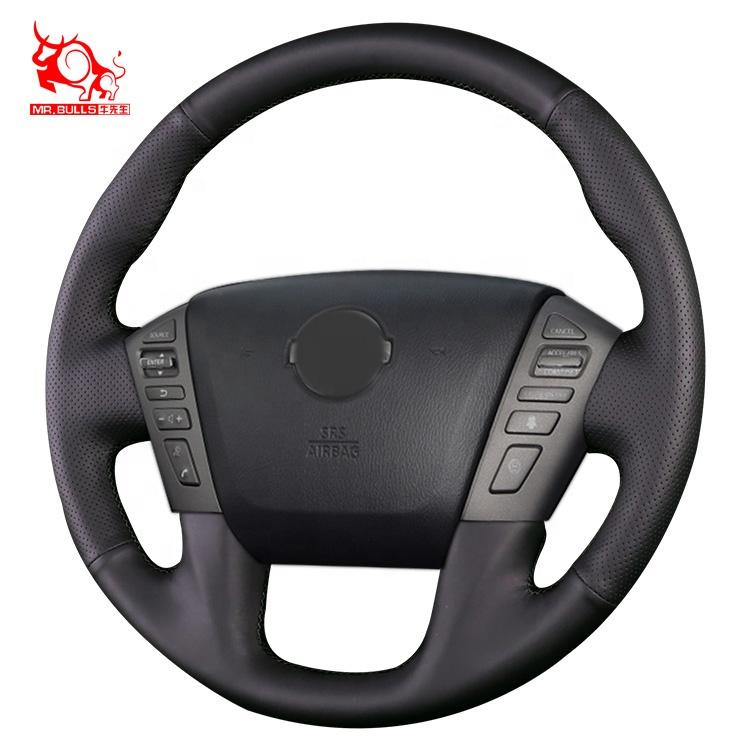 Custom DIY Carbon Fiber Interior Luxury Style Faux Leather Car Steering Wheel Cover for Nissan Patrol Frontier Armada Titan XD