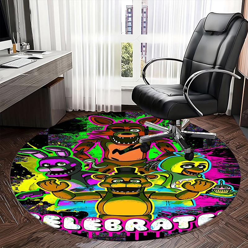 Five Nights at Freddy's,FNAF Stuhlmatte Runder Teppich-Büroteppich, Maschinenwaschbar, Rutschfest, Geeignet für Wohnzimmer, Schlafzimmer, Eingangsbereiche,