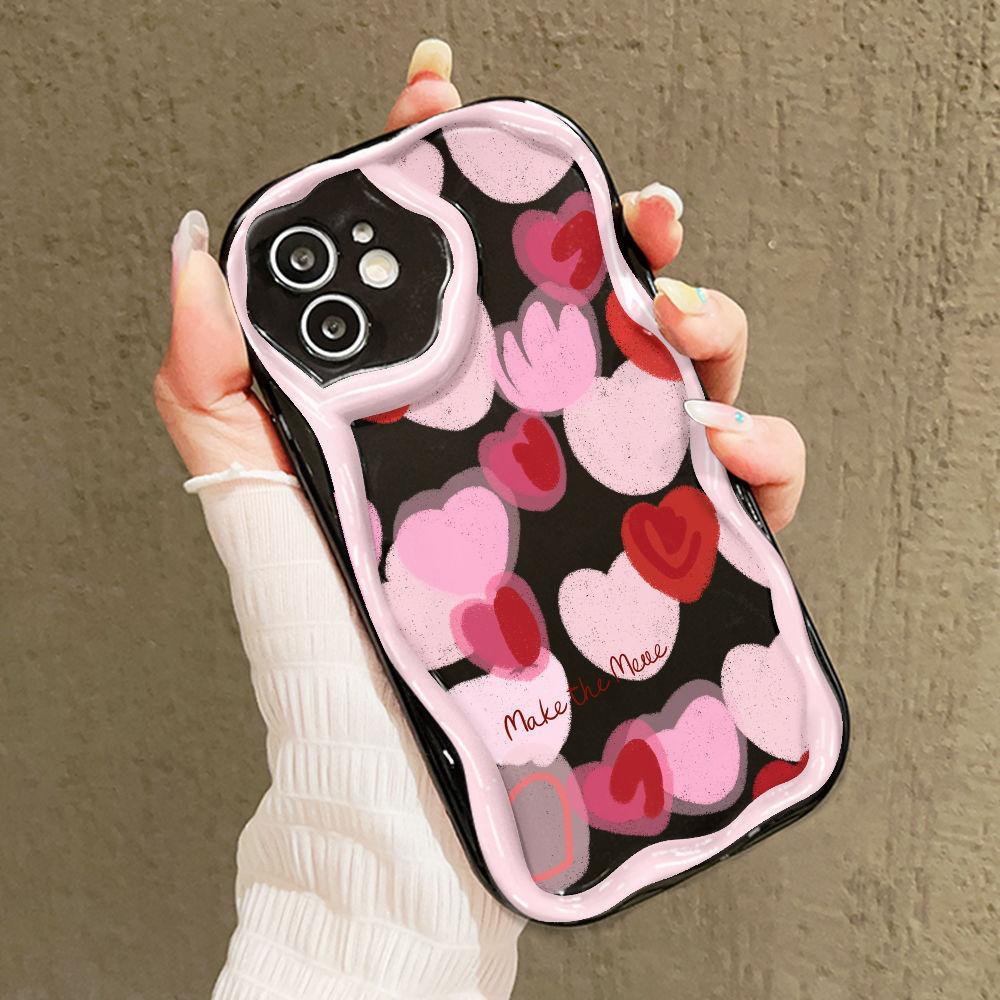 Pink love for iPhone17promax mobile phone case Apple 16 cream wave 14/13 soft case 11/15