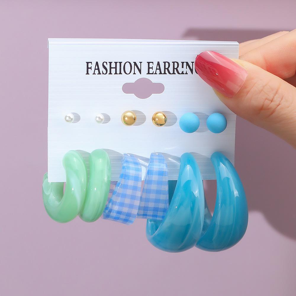 Exaggerated Shape Earrings 6-Piece Set Premium Geometric Light Luxury Earrings Earstuds Earrings Combination Jewelry Gift