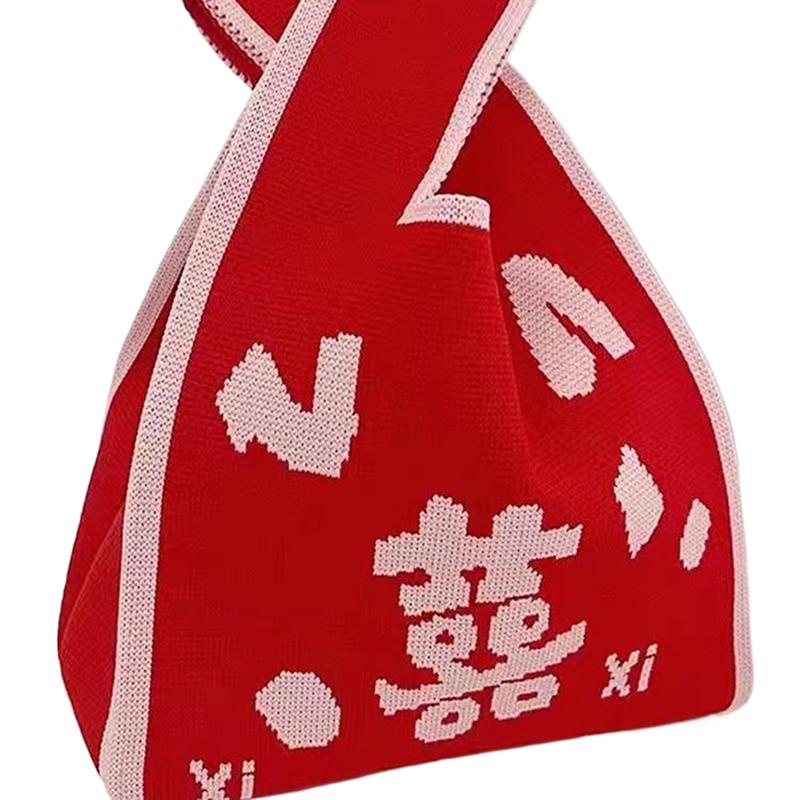 Handmade Knit Handbag Women Mini Knot Wrist-Bag Female Casual Color Wide Stripe Plaid Tote Bag Student Reusable Shopping Bag