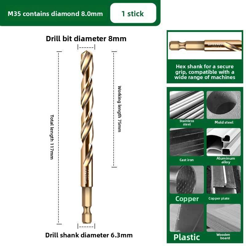 1-13mm Cobalt HSS Twist Drill Bit Straight Shank Hex Carbide Tip for Metal Stainless Steel Iron 304 Drilling
