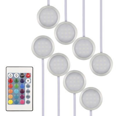 8 SZTUK Wąskie Okrągłe Diody LED RGB Pod Szafkę Zestaw Oświetleniowy SMD5050 Lampka Pukowa Zmieniająca Kolor Ściemnialna