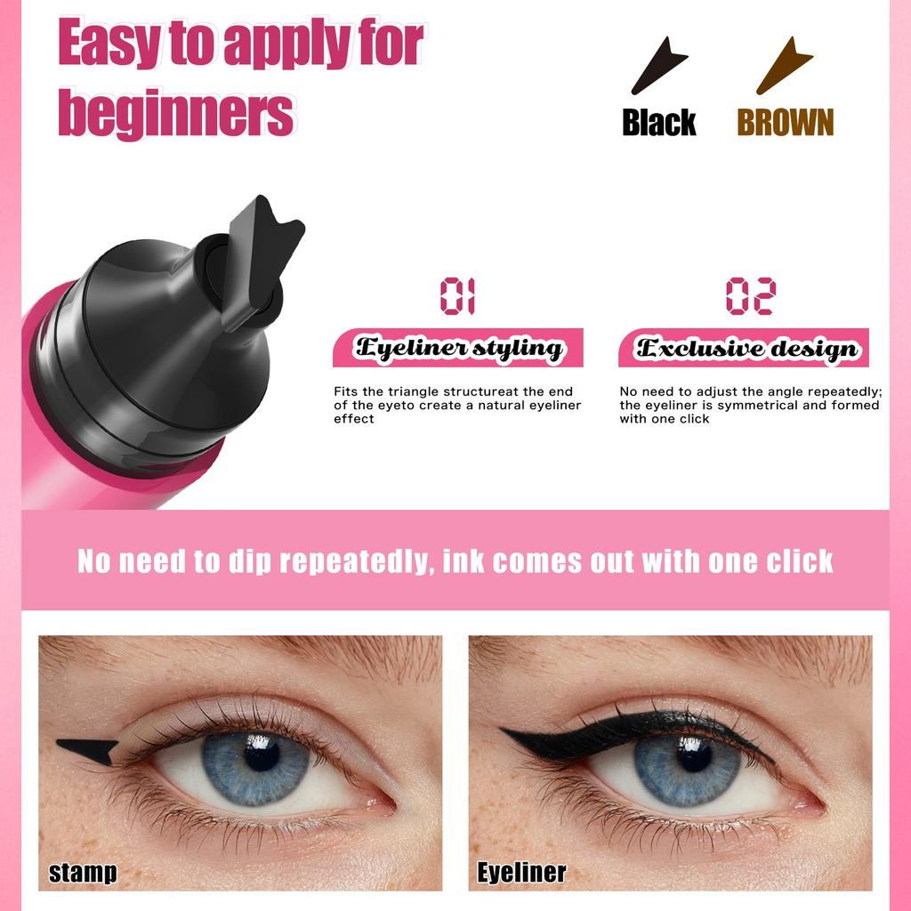 Double Ended Stamp Eyeliner Pen, 2 In 1 Waterproof Smudgeproof Liquid Eye Liner Pencil, Long Lasting Quick Drying Eye Makeup Tools for Beginners