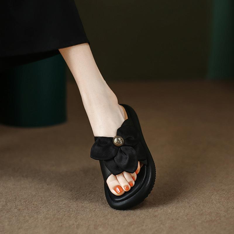 

Огромные красивые~ Цветок с открытым носком шлепанцы на толстой подошве женские летние универсальные уличные сандалии 40 чёрный