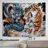 2D Traditional Asian Style Background Cloth Dragon Tiger Floral Wave Banner for Party