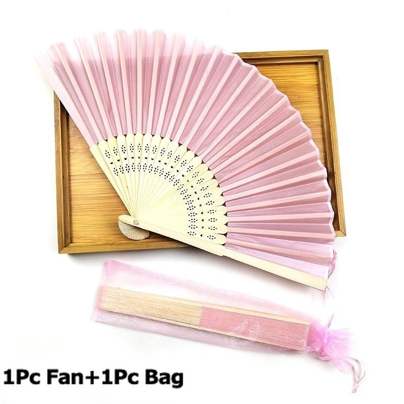 

Ручные складные веера с органзовым мешочком Простой китайский стиль Красочные декоративные Чистые складные веера Сделай сам Танец Свадебная вечеринка Подарки розовый