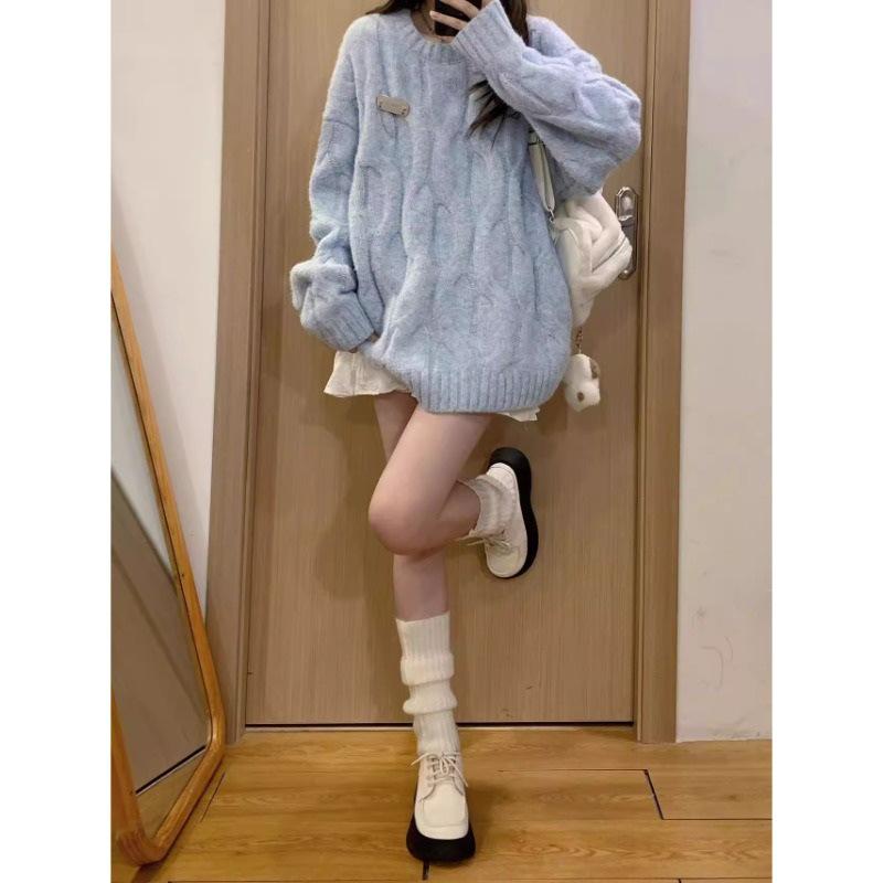Original Quality Milky Fufu Cable Knit Sweater - Loose, Thick, and Stylish Inner Wear