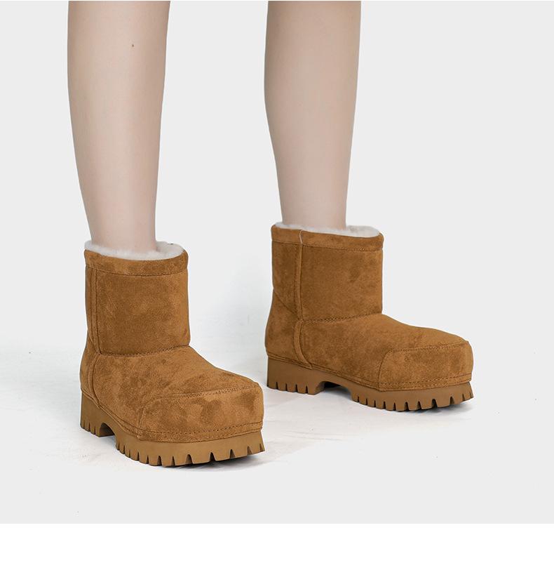 2025 Winter Fleece-Lined Big Head Snow Boots, Non-Slip Thick Sole, Height-Increasing, Pull-On Fashion.