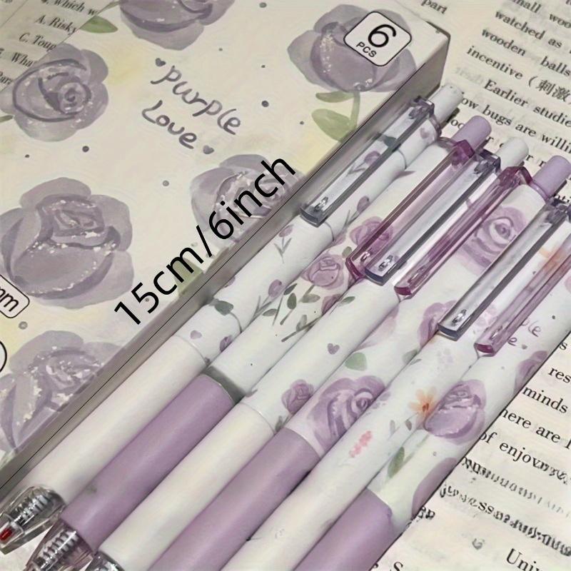 6ks Světle fialové růže Push Neutrální pero ST Tip pera Dobře vypadající tlačné pero [černý inkoust]