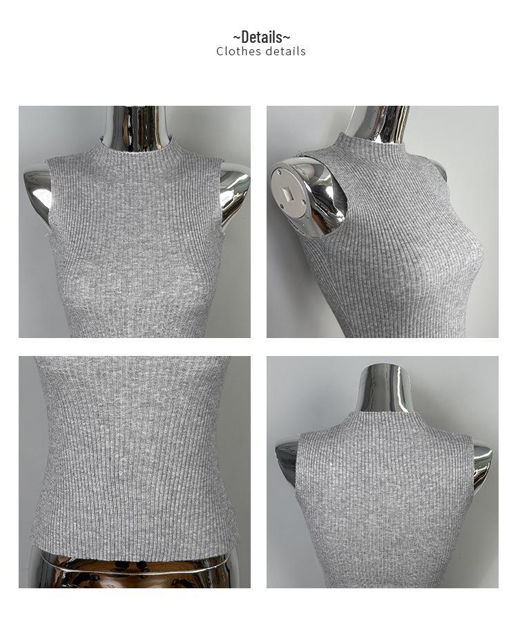 Slim Pure Desire Style Feminine Knit Vest with Half-High Collar