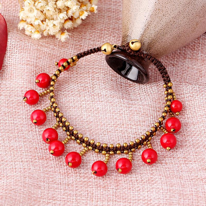 Handmade Braided Anklets Bracelet Sandals Brides Shoes Barefoot Beach Vintage Tassel Red Beads Anklets For Women Yoga Jewelry